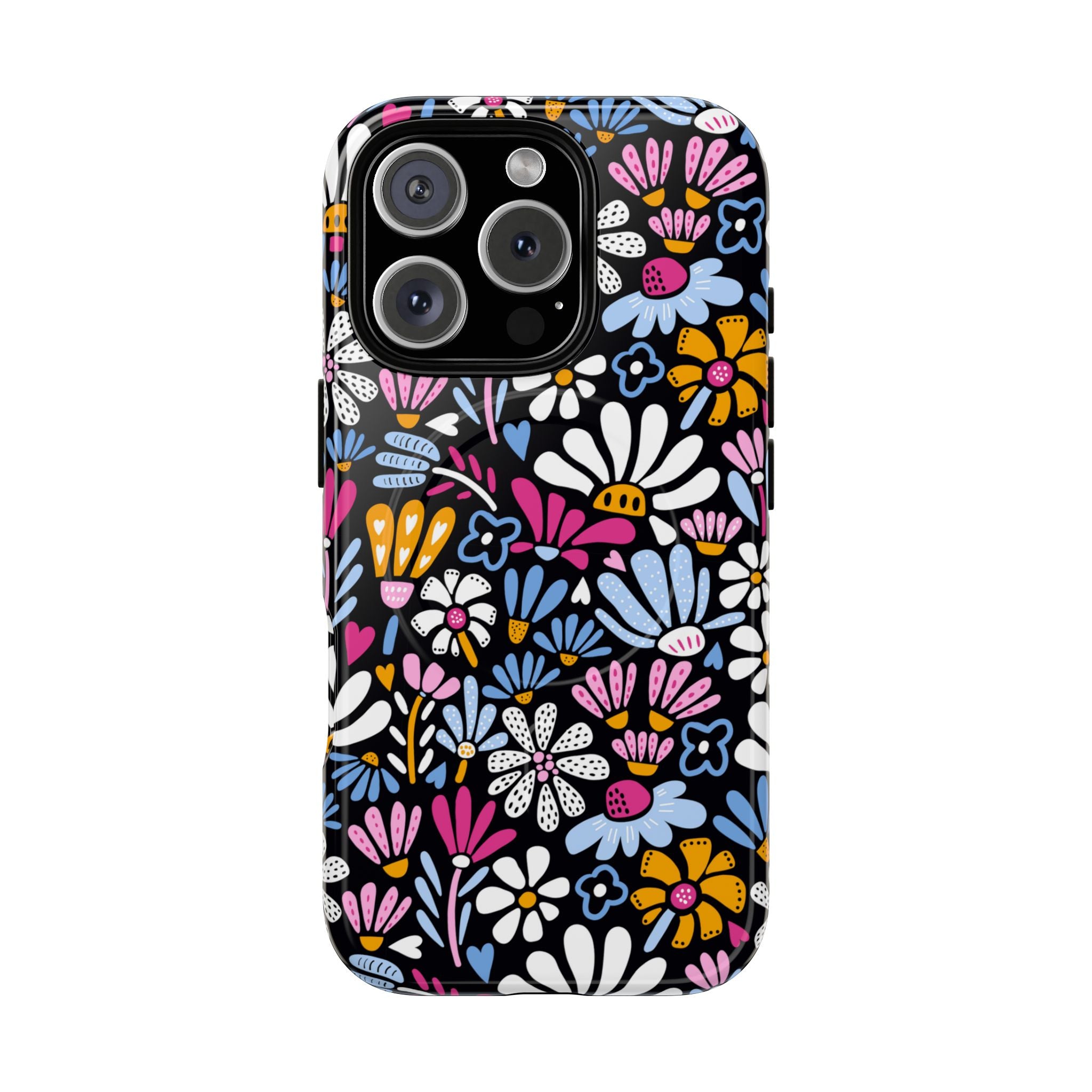 Colorful Floral Phone Case - Retro Flower Pattern, Bold Aesthetic Cover, Vintage Design, Fun Trendy Accessory, Magsafe