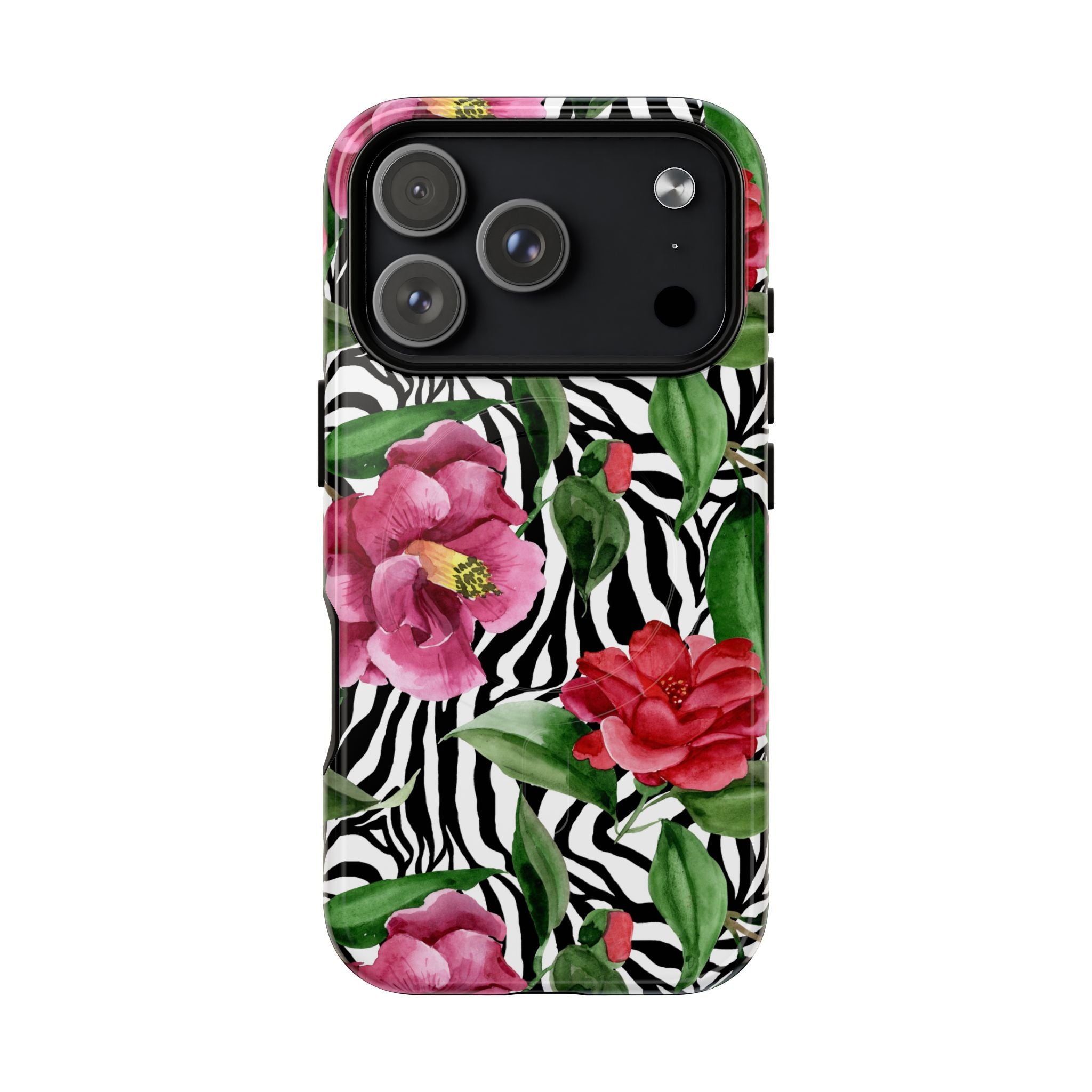 Wild Bloom Phone Case, Floral Zebra Print Fashion Design, Magsafe Case