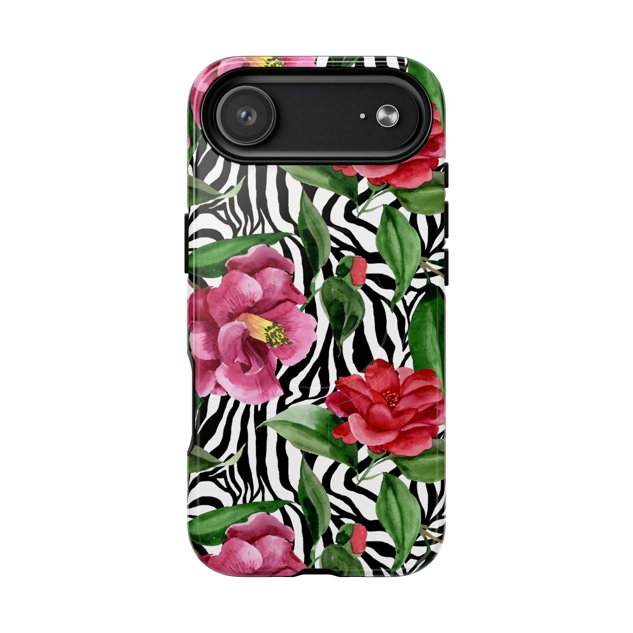 Wild Bloom Phone Case, Floral Zebra Print Fashion Design, Magsafe Case