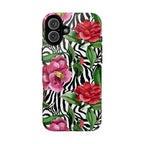 Wild Bloom Phone Case, Floral Zebra Print Fashion Design, Magsafe Case