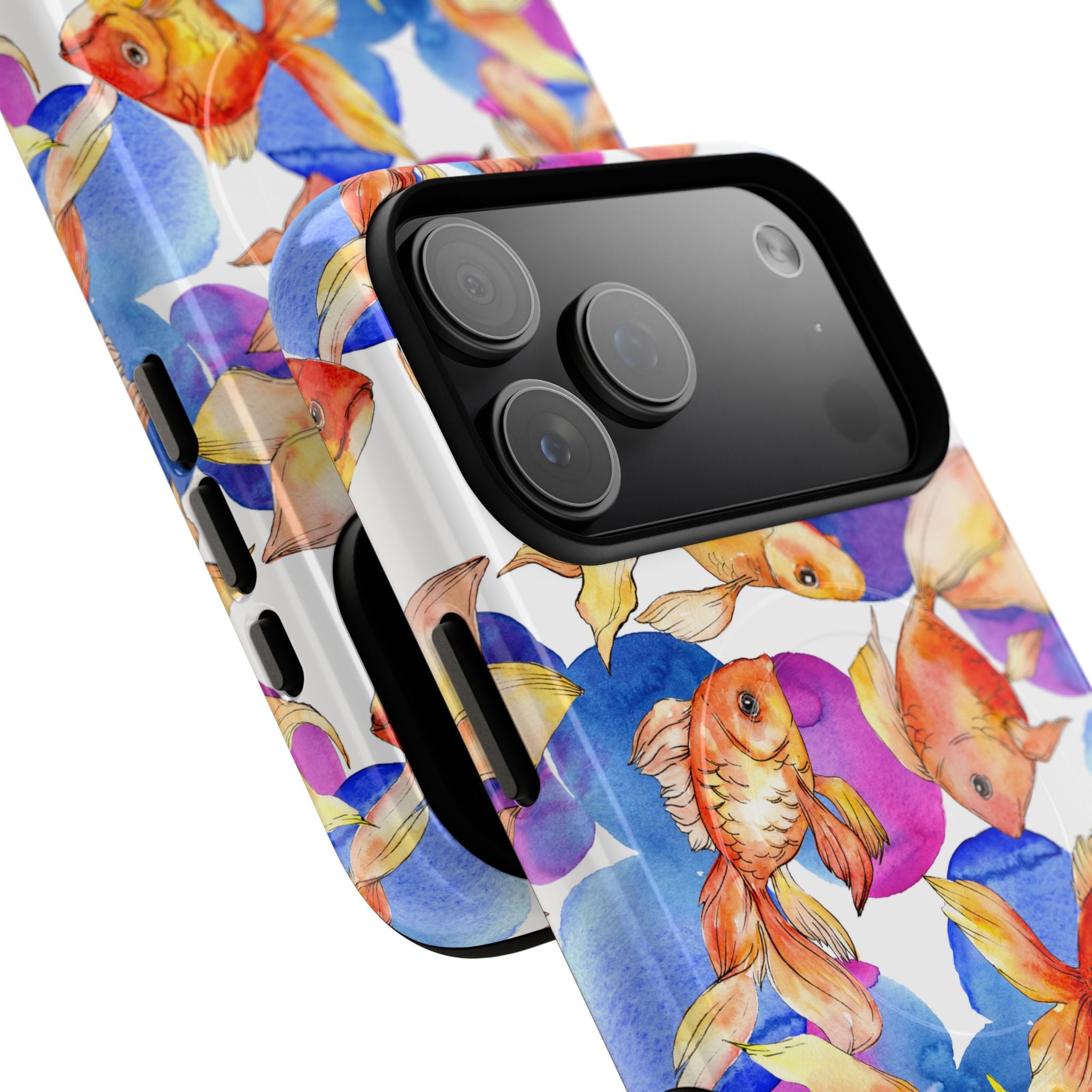 Watercolor Goldfish Phone Case - Vibrant Aquatic Art Design, Magsafe Compatible, Ocean-Inspired Accessory