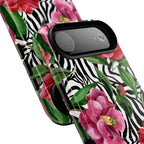 Wild Bloom Phone Case, Floral Zebra Print Fashion Design, Magsafe Case
