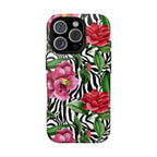 Wild Bloom Phone Case, Floral Zebra Print Fashion Design, Magsafe Case