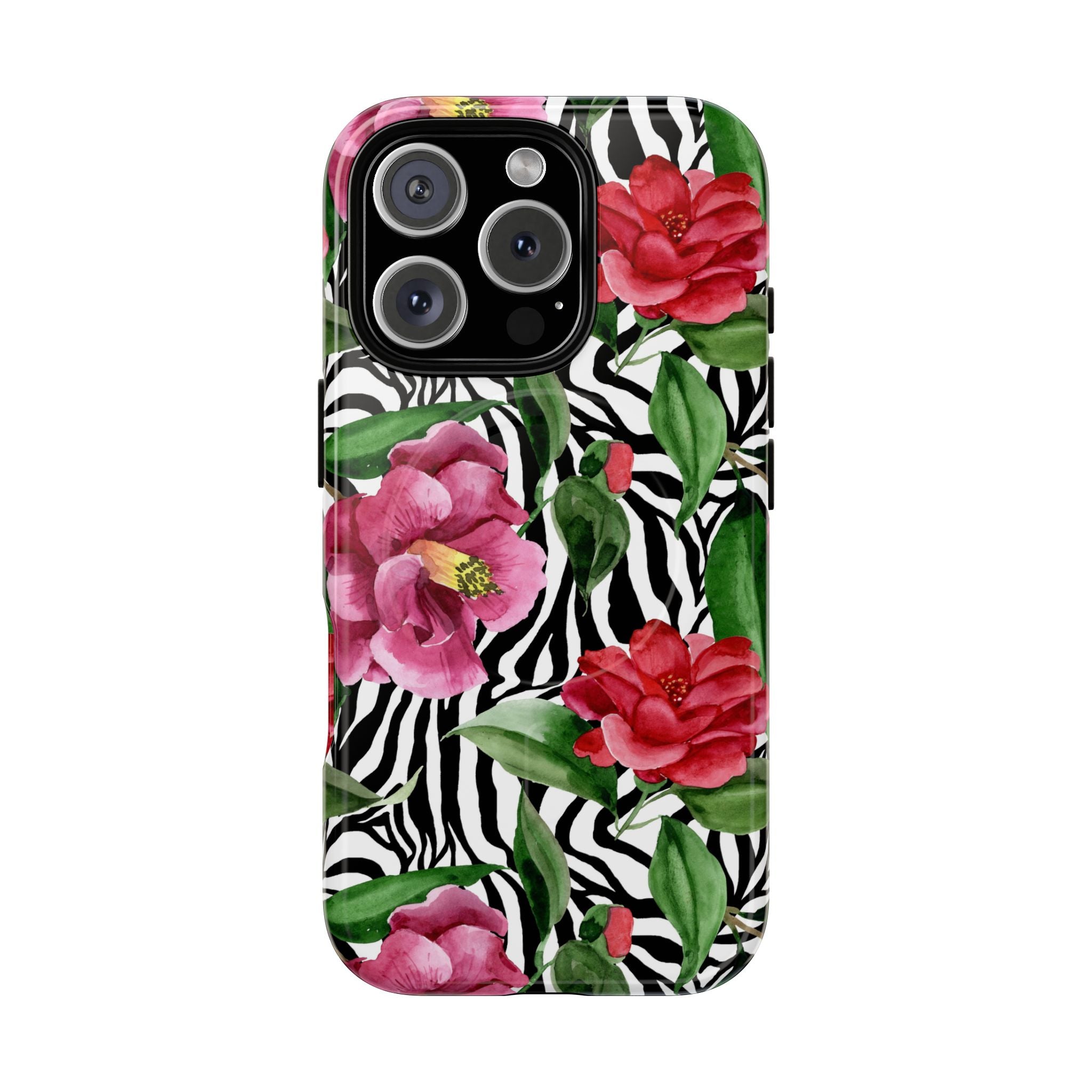 Wild Bloom Phone Case, Floral Zebra Print Fashion Design, Magsafe Case