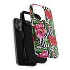 Wild Bloom Phone Case, Floral Zebra Print Fashion Design, Magsafe Case