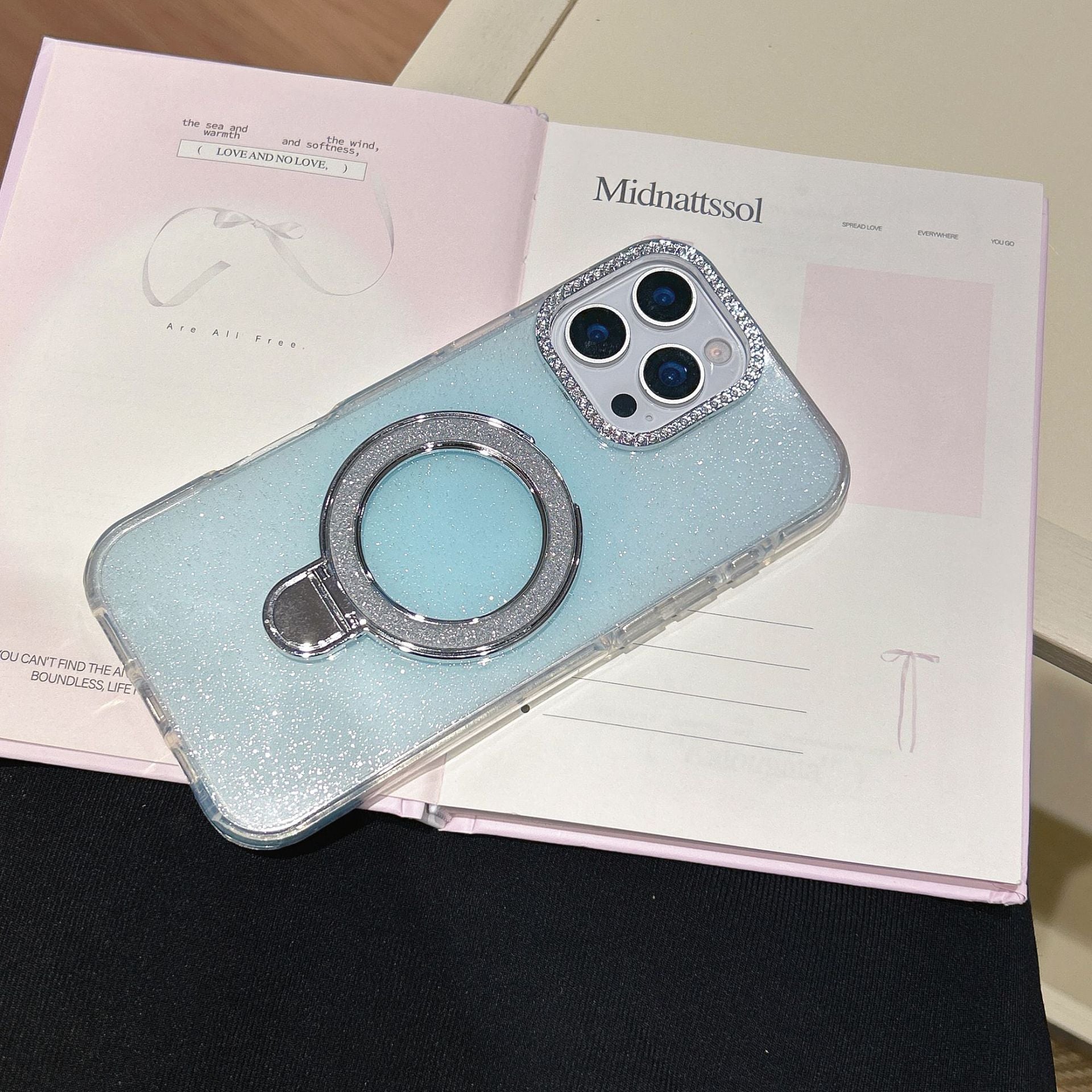 Gradient Glitter Mobile Phone Cases With Rotating Bracket