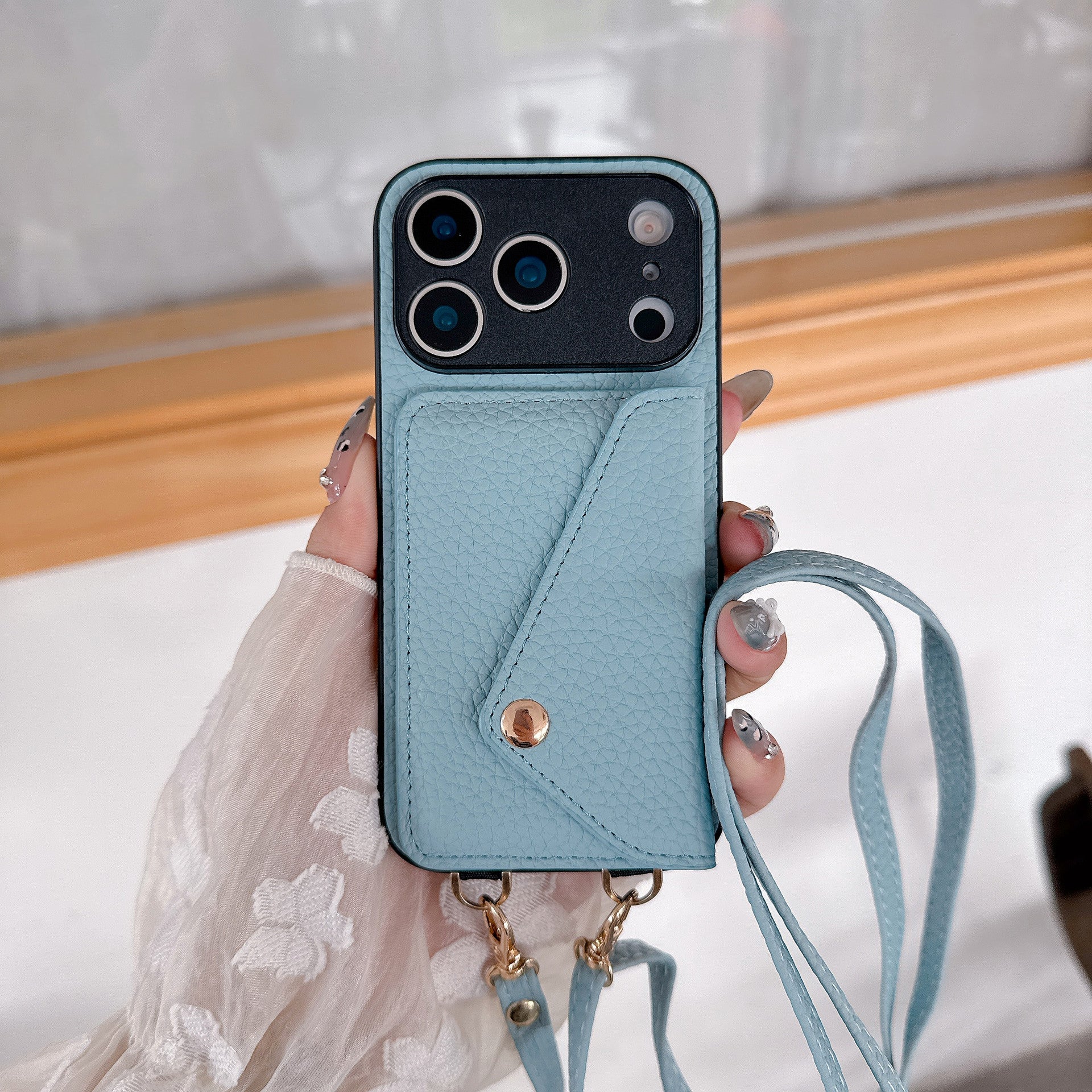 Simple Crossbody Over-the-shoulder Lanyard Leather Phone Case