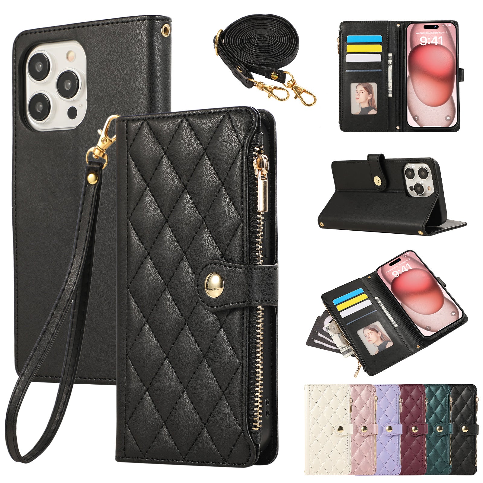 Diamond Chanel's Style Zipper Crossbody Phone Case