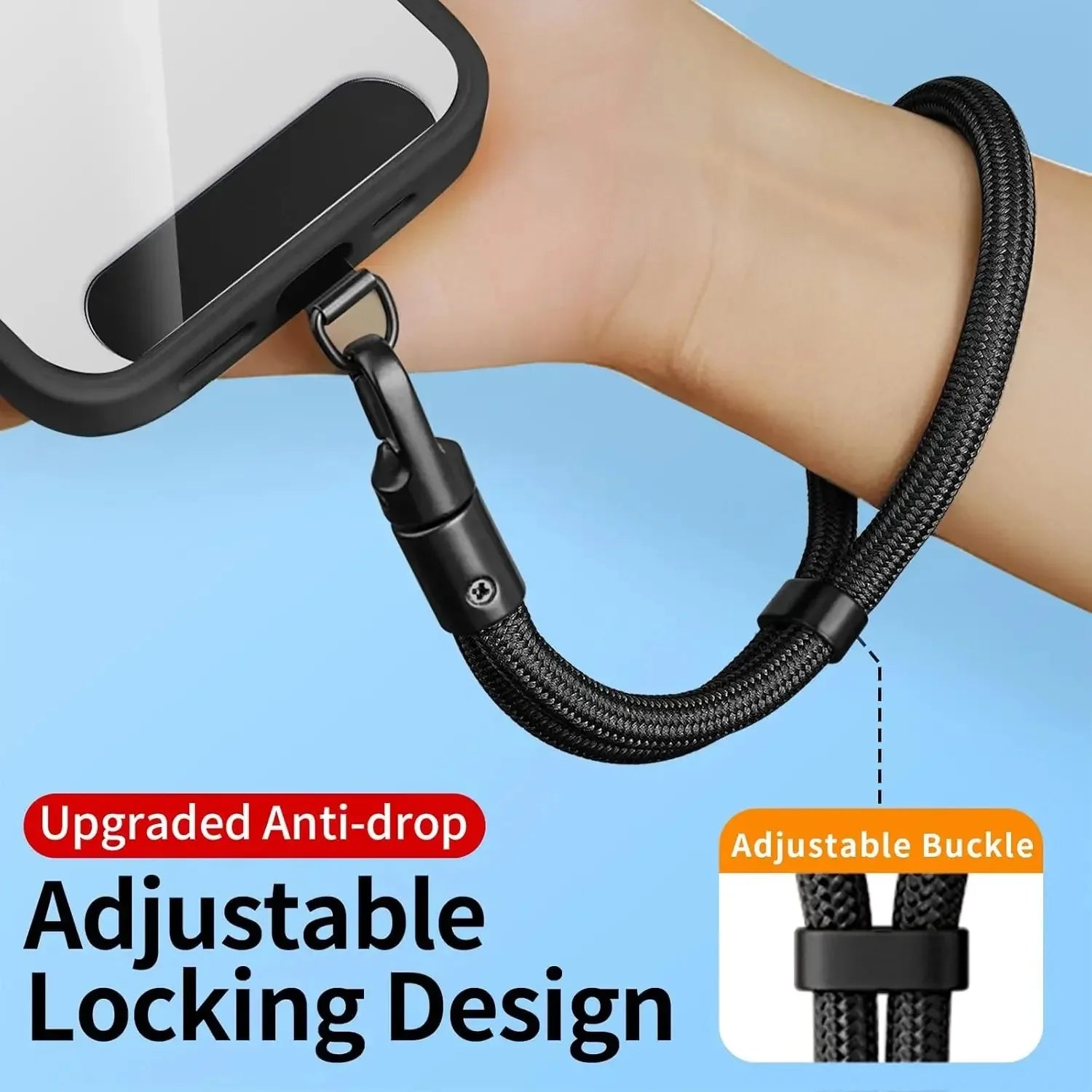 Adjustable Anti-Loss Phone Lanyard Strap – Self-Locking Design with Stainless Steel Clips | Universal Wrist &amp; Neck Rope