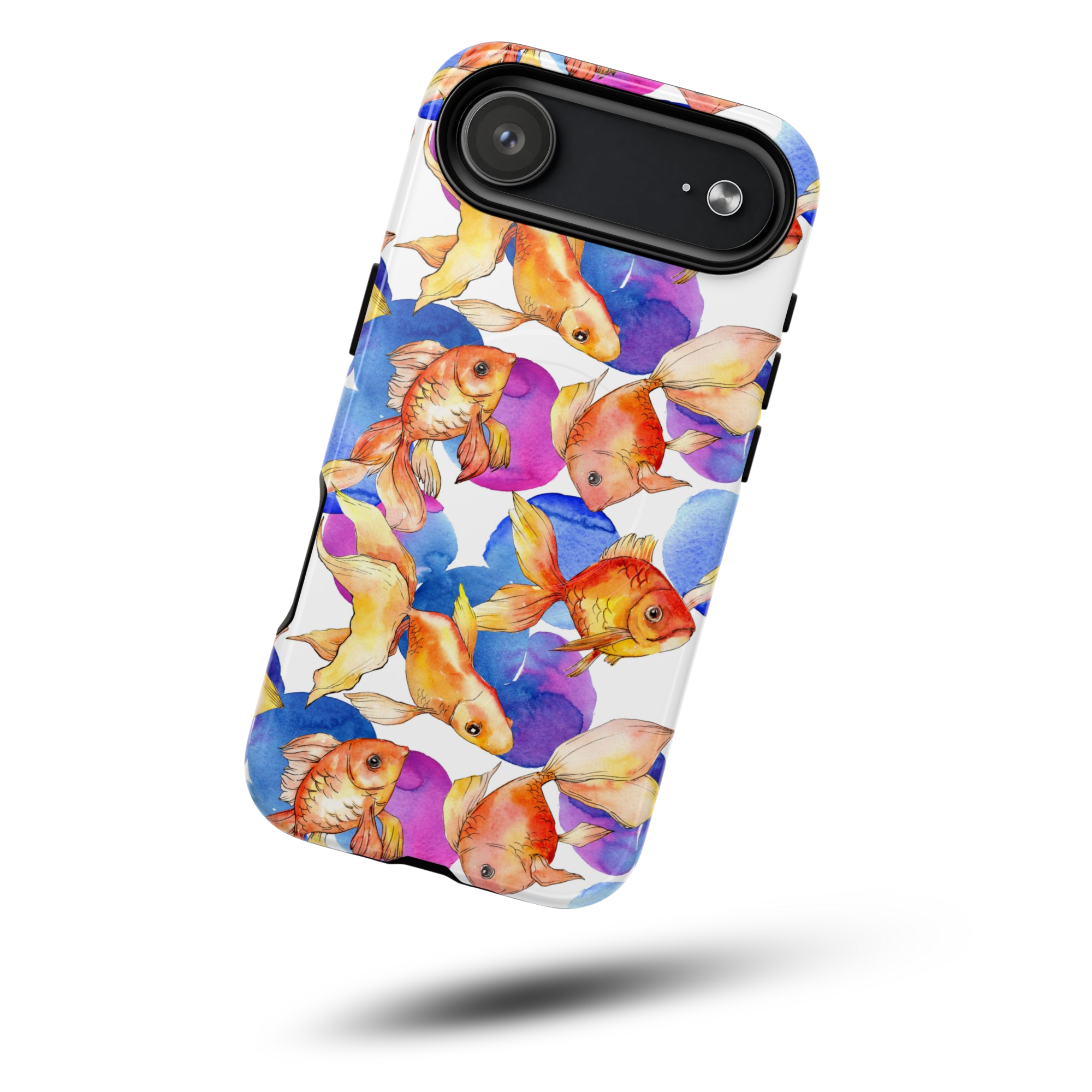 Watercolor Goldfish Phone Case - Vibrant Aquatic Art Design, Magsafe Compatible, Ocean-Inspired Accessory