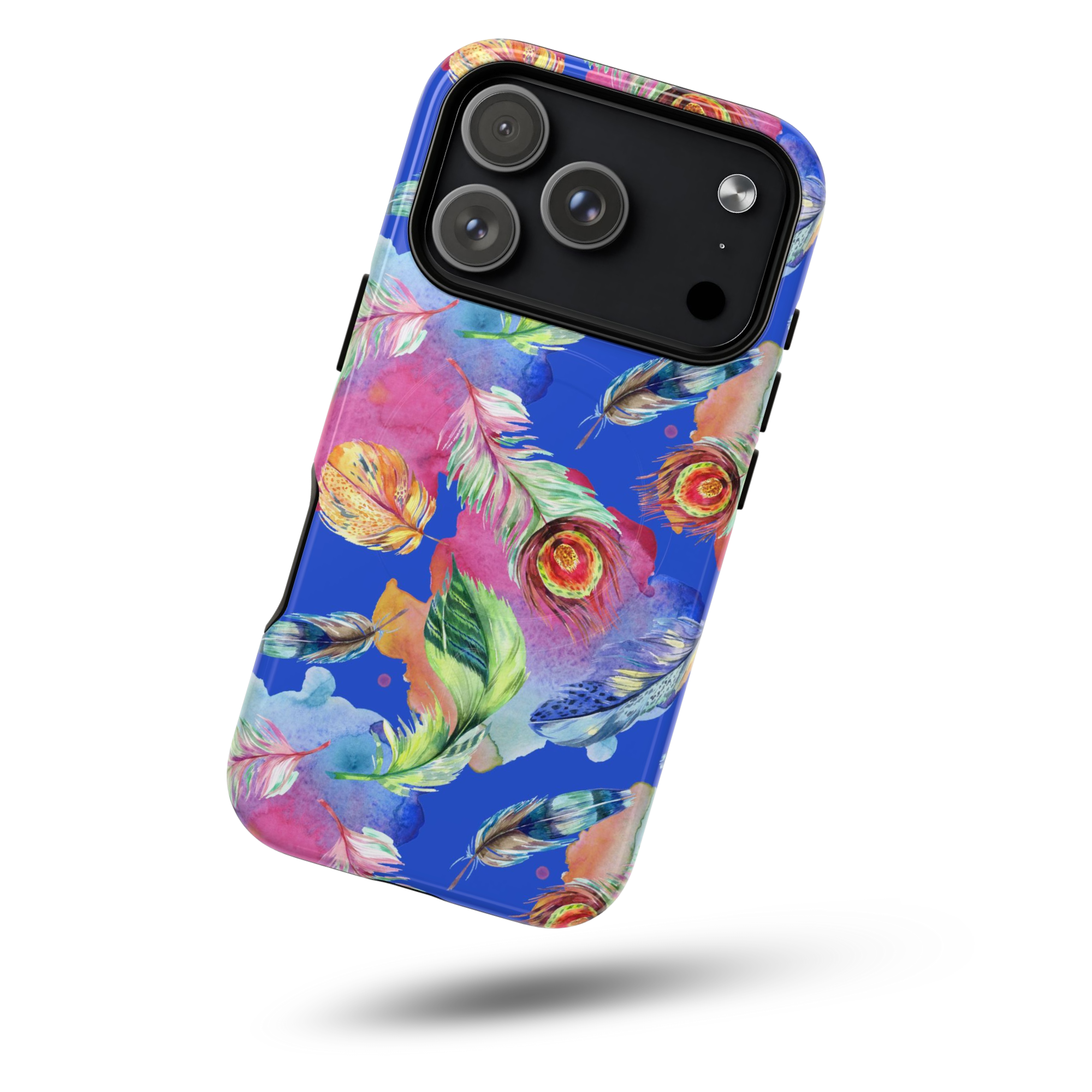 Boho Feather | Colorful Watercolor Pattern Protective Cover for iPhone, Free Spirit, Artistic, Bohemian, magsafe