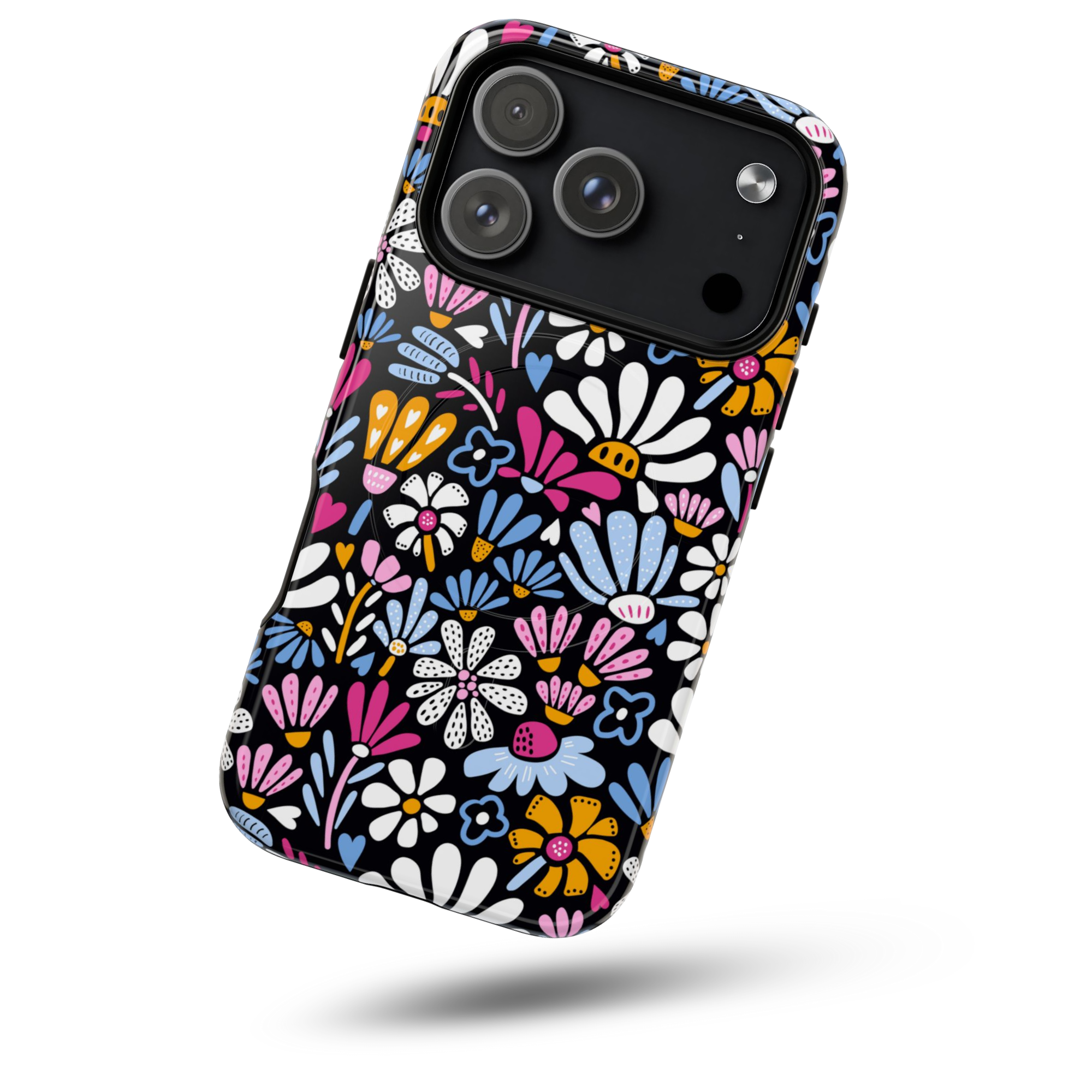 Colorful Floral Phone Case - Retro Flower Pattern, Bold Aesthetic Cover, Vintage Design, Fun Trendy Accessory, Magsafe