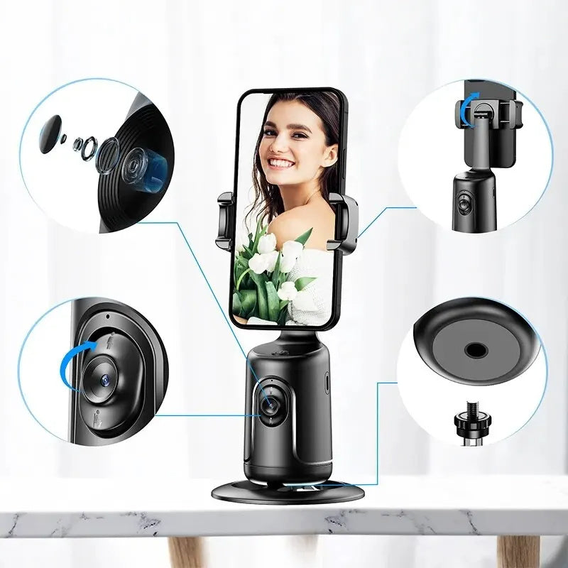 360° Auto Tracking Smart Phone Holder – AI Face Tracking & Gesture Control